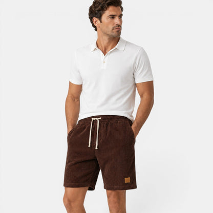 Men's brown corduroy shorts with soft lightweight fabric for refined casual summer dressing