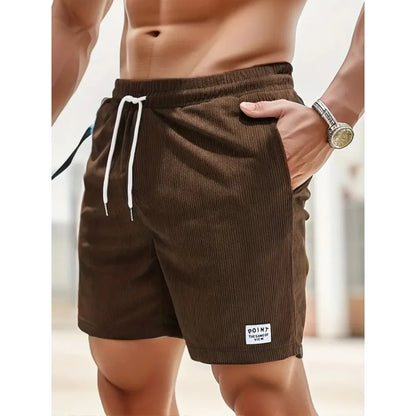 Men's brown drawstring summer shorts with relaxed fit and practical pockets