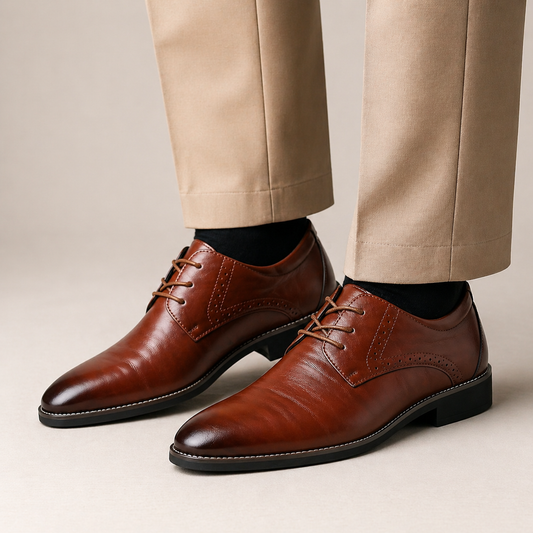 Men's brown leather Oxford shoes with classic lace-up design for business, weddings and formal occasions