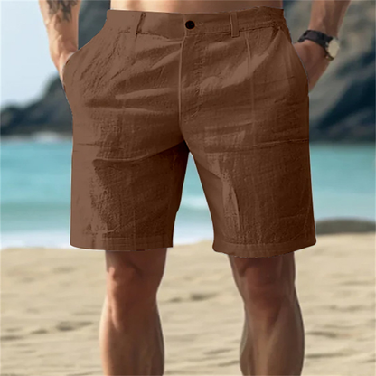 Men's brown relaxed fit shorts with flexible waistband and comfortable casual design