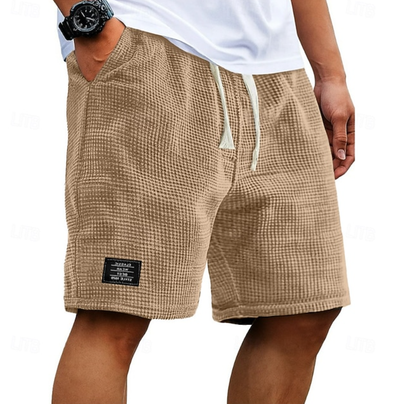 Men's brown waffle shorts with relaxed fit
