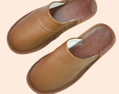 Men's coffee leather slippers with lightweight design for indoor and outdoor comfort