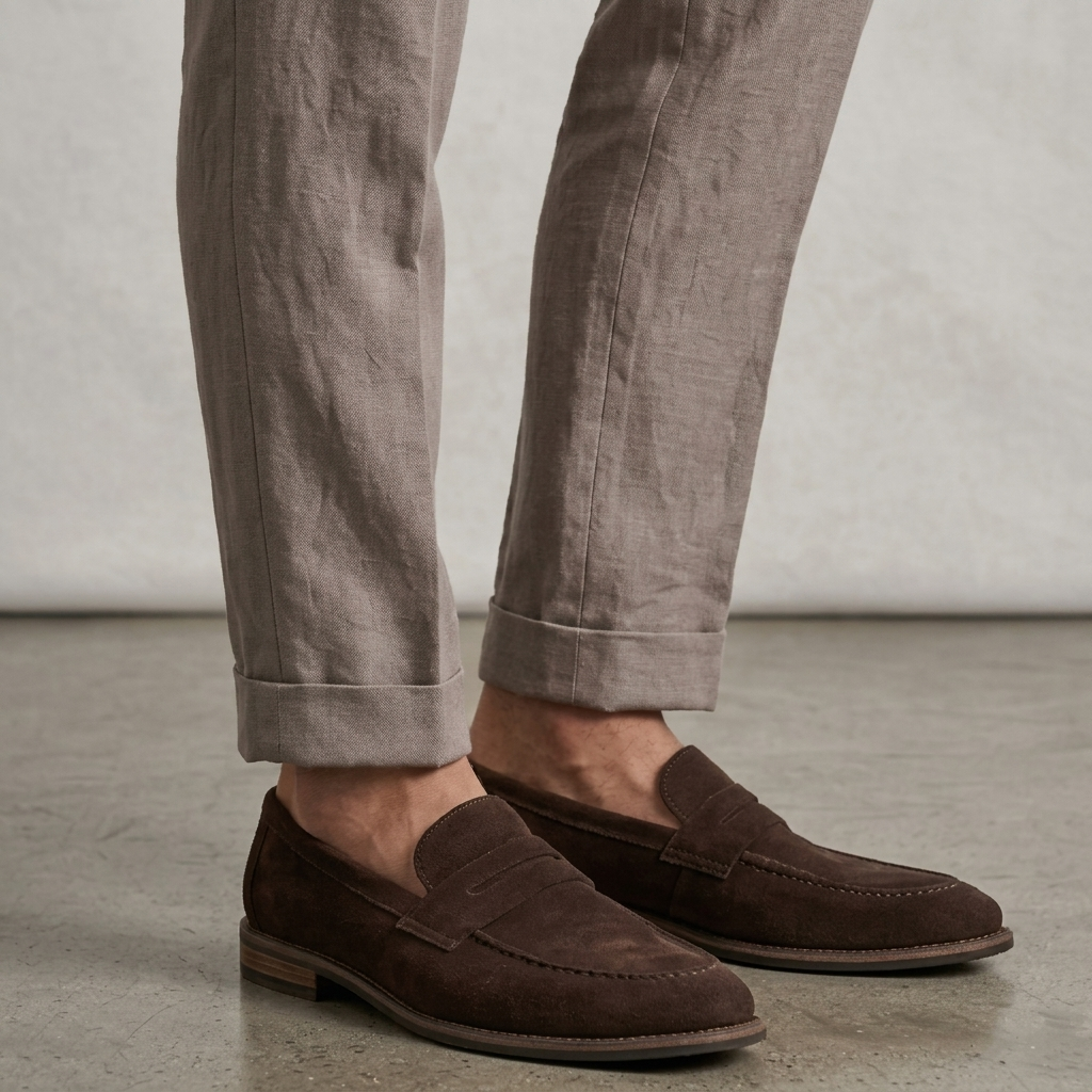 Men's dark brown synthetic loafers with classic strap detail and slip-on design for smart casual style