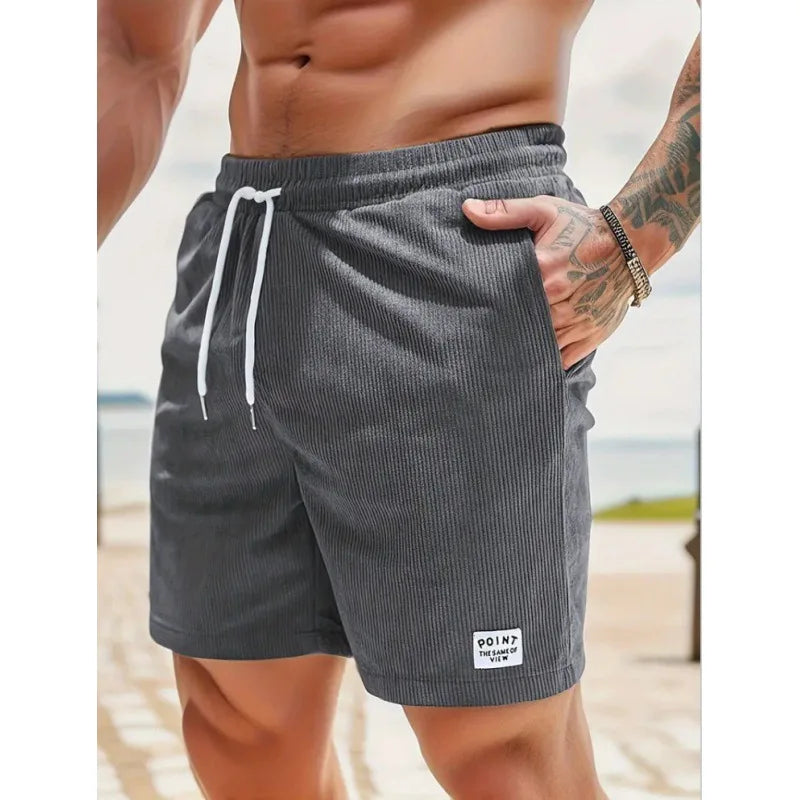Men's dark grey drawstring summer shorts with relaxed fit and practical pockets