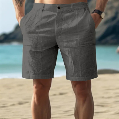 Men's dark grey relaxed fit shorts with flexible waistband and comfortable casual design