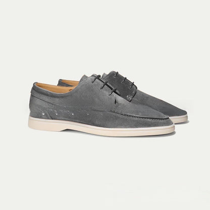 Men's gray leather lace-up loafers with classic design for versatile smart casual outfits