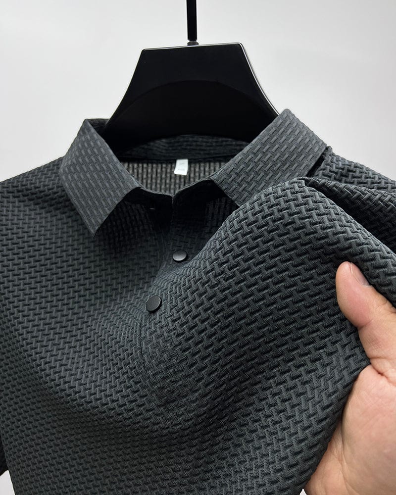 Men's grey mesh polo shirt with breathable lightweight fabric