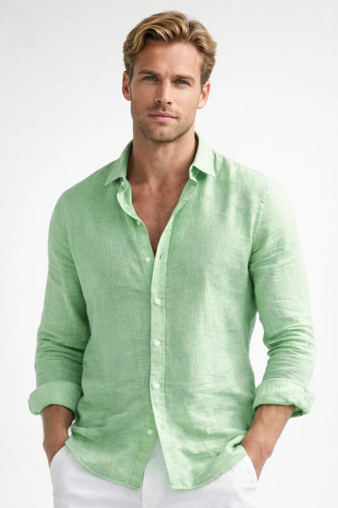 Men's green breathable lightweight shirt with a comfortable fit for casual everyday outfits