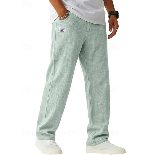 Men's green casual trousers with relaxed straight-leg fit for everyday and smart-casual wear