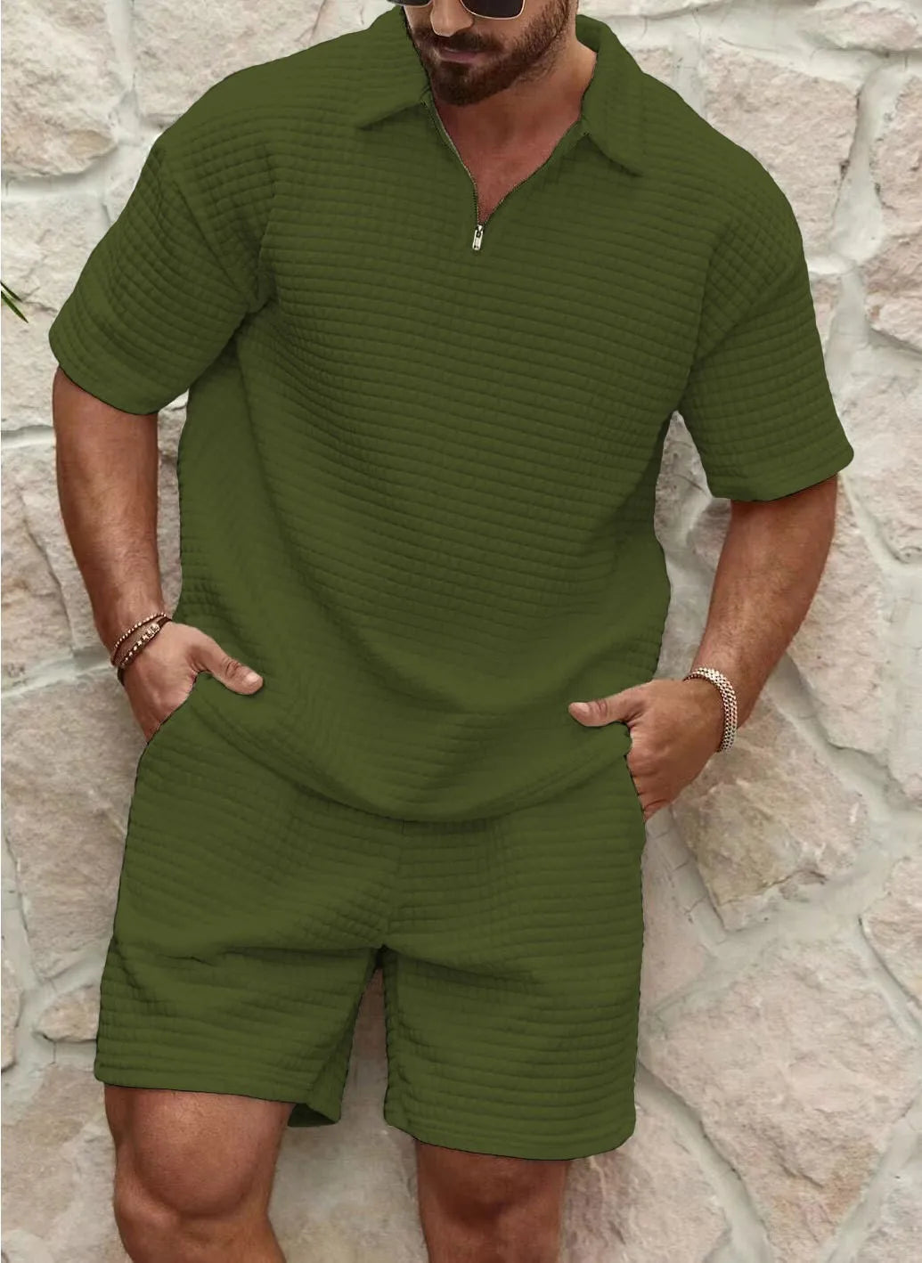 Men's green summer set with lightweight fabric for casual warm-weather outfits