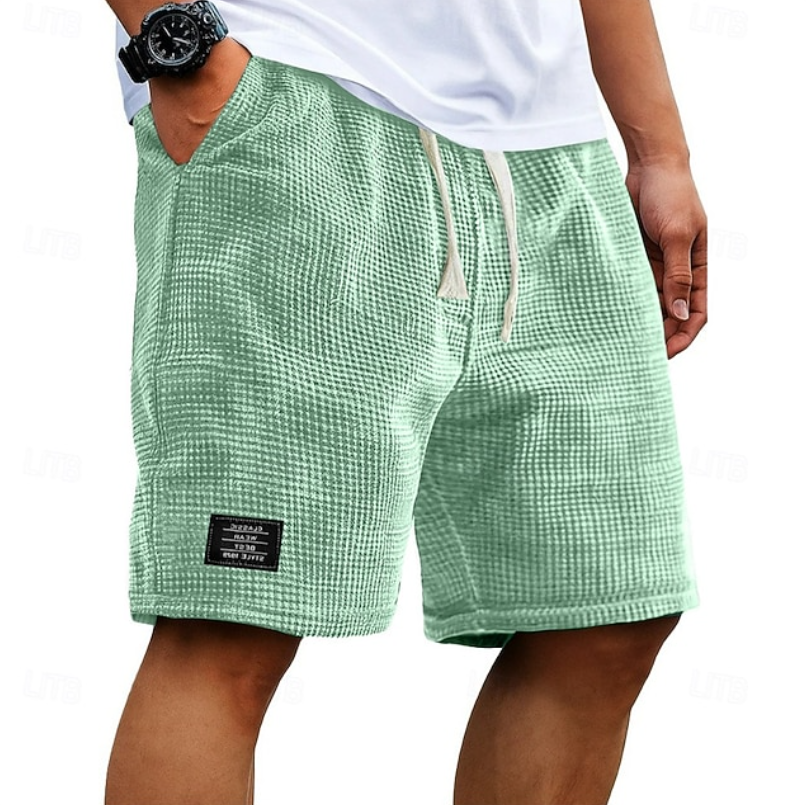 Men's green waffle shorts with relaxed fit