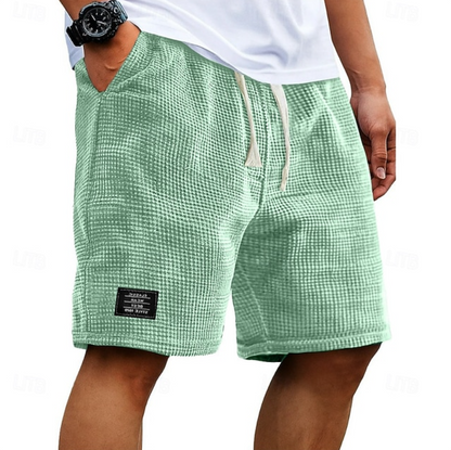 Men's green waffle shorts with relaxed fit