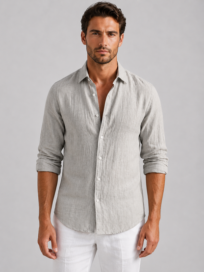 Men's grey breathable summer shirt with relaxed fit and lightweight fabric