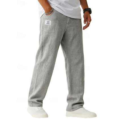 Men's grey casual trousers with relaxed straight-leg fit for everyday and smart-casual wear
