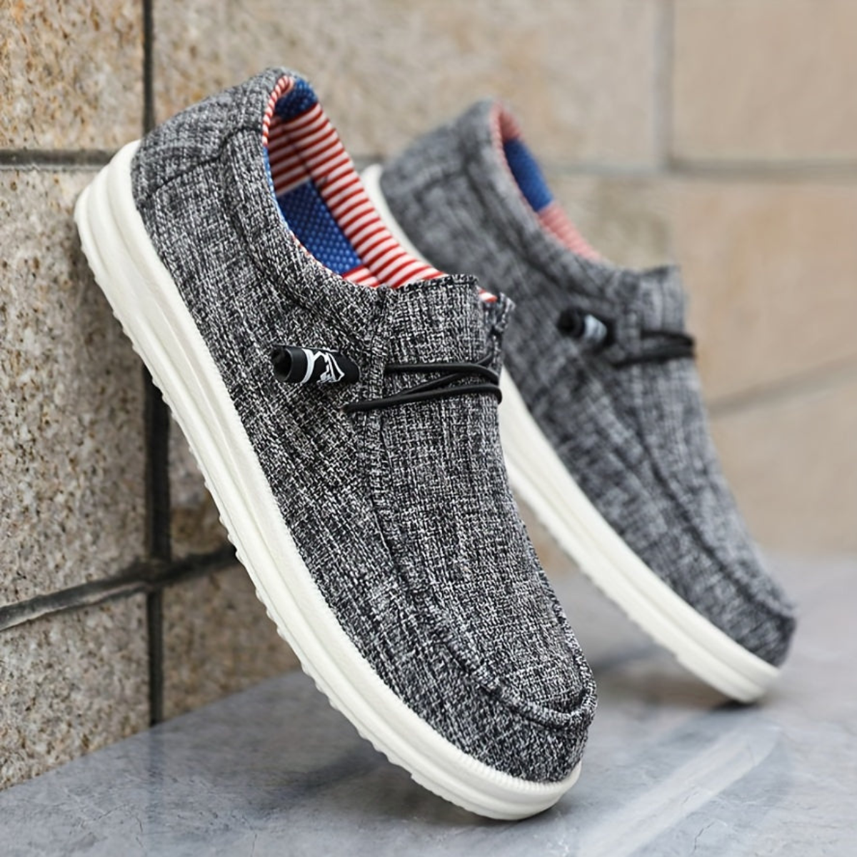 Men's grey cotton loafers with casual slip-on design for summer style