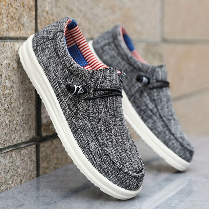 Men's grey cotton loafers with casual slip-on design for summer style