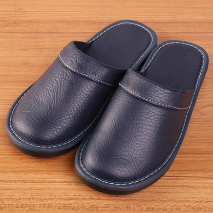 Men's grey leather slippers with lightweight design for indoor and outdoor comfort