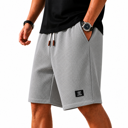 Men's grey lightweight summer shorts with regular fit and elasticated waist for casual everyday wear
