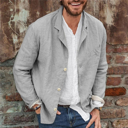 Men's grey linen jacket with lightweight relaxed fit for summer and smart casual style