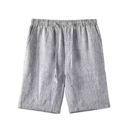 Men's grey linen shorts with lightweight fabric and casual summer design