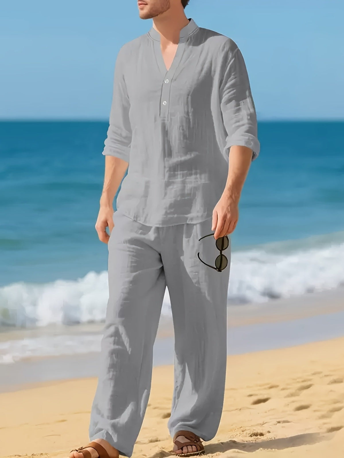 summer-set-relaxed-breathable
Men's grey linen summer set with relaxed fit and breathable fabric
