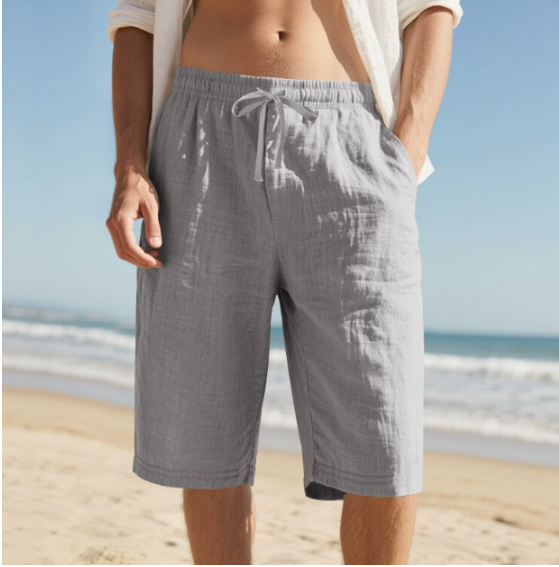 Men's grey relaxed fit beach shorts with elasticated waist and adjustable cord for casual summer outfits