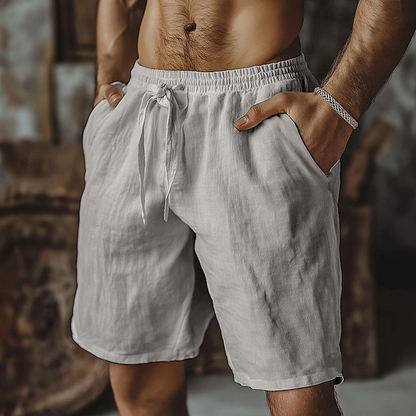 Men's grey relaxed summer shorts with elasticated waist and adjustable drawstring