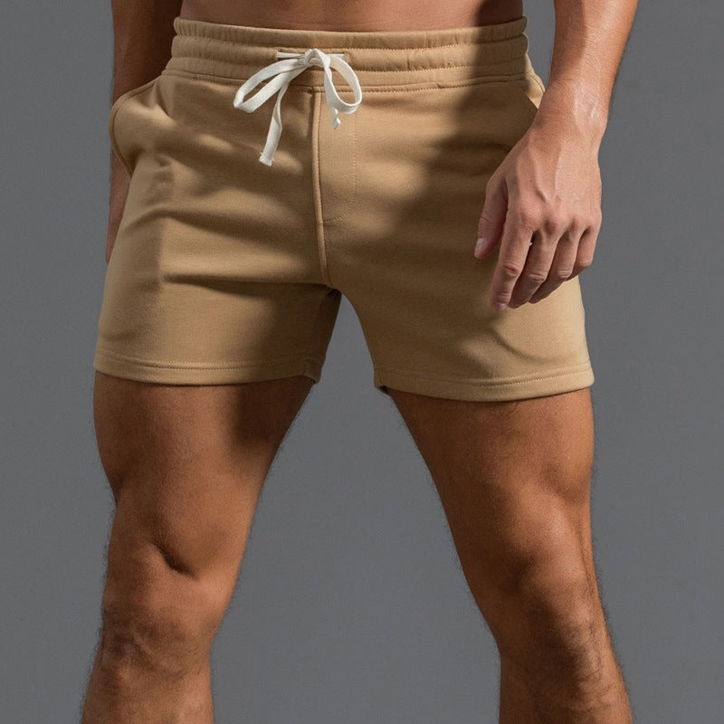 Men's khaki cotton beach shorts with modern fit and elasticated waistband