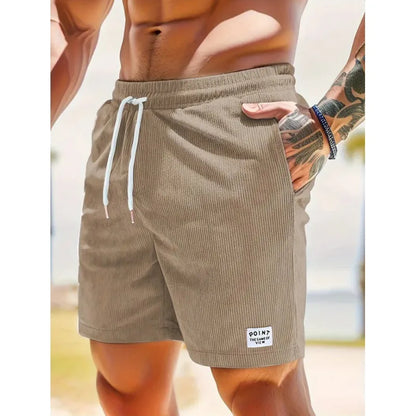 Men's khaki drawstring summer shorts with relaxed fit and practical pockets