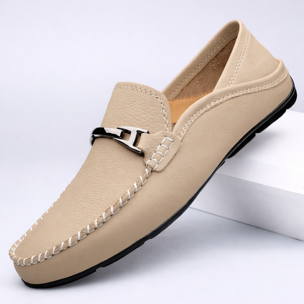 Men's khaki loafers with classic slip-on design for everyday and smart-casual wear