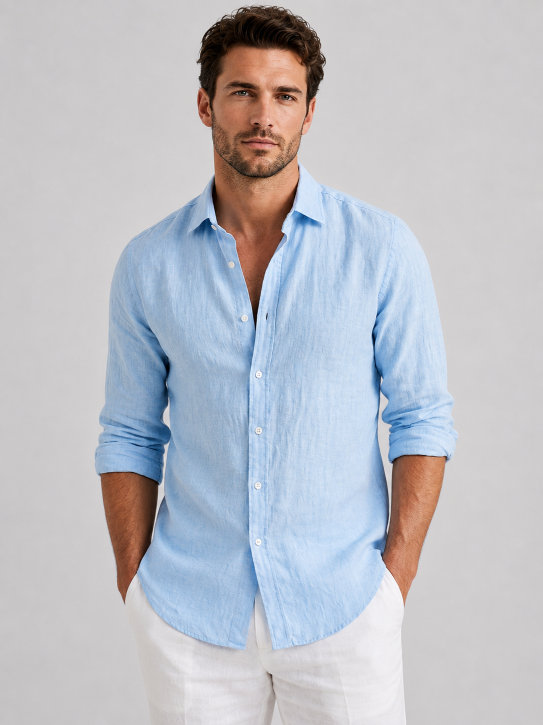 Men's light blue breathable summer shirt with relaxed fit and lightweight fabric