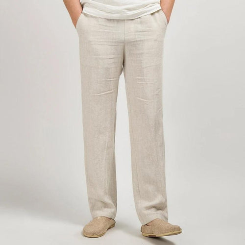 Men's linen linen trousers with straight leg fit and elasticated waist for relaxed summer style