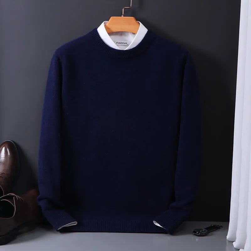 Men's navy blue cashmere blend sweater with soft warm knit