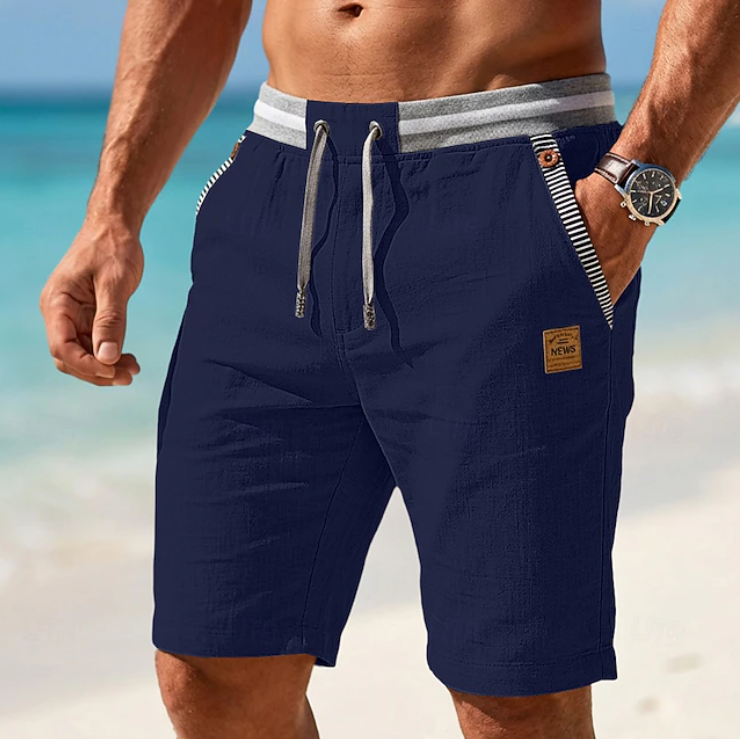 Men's navy blue linen blend shorts with relaxed fit