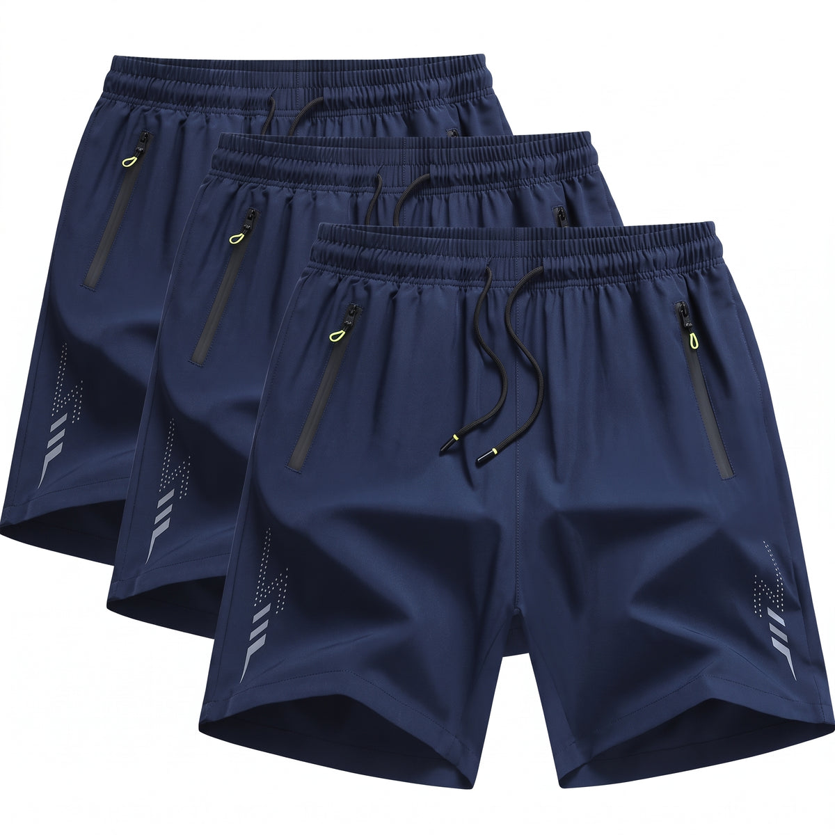 Men's navy blue polyester elastane sports shorts 3-piece with breathable quick-dry stretch fabric