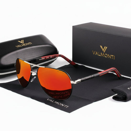 Men's orange polarized aviator sunglasses with lightweight metal frame
