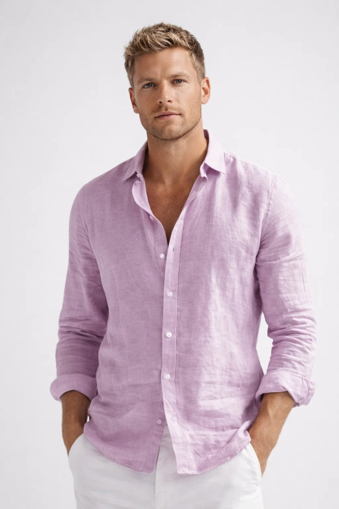 Men's pink breathable lightweight shirt with a comfortable fit for casual and summer style