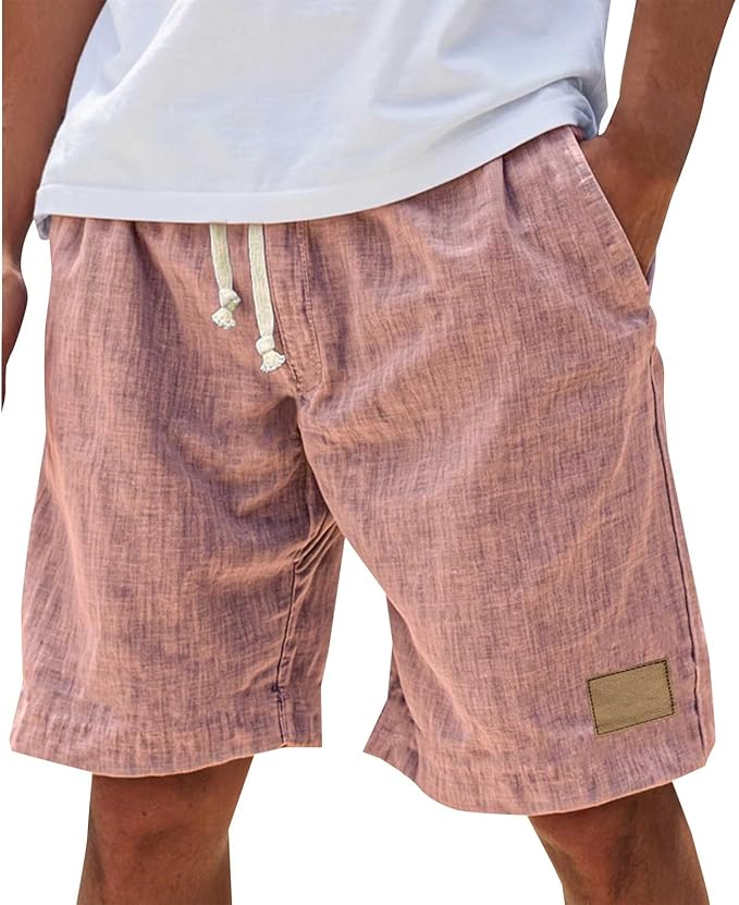 Men's pink cotton shorts with relaxed fit, elasticated drawstring waist and side pockets