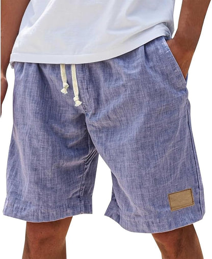 Men's purple cotton shorts with relaxed fit, elasticated drawstring waist and side pockets