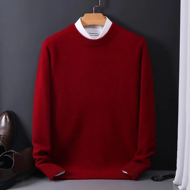 Men's red cashmere blend sweater with soft warm knit