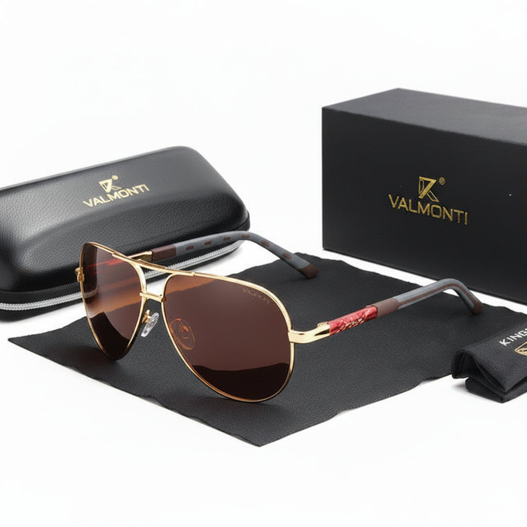 Men's red polarized aviator sunglasses with lightweight metal frame