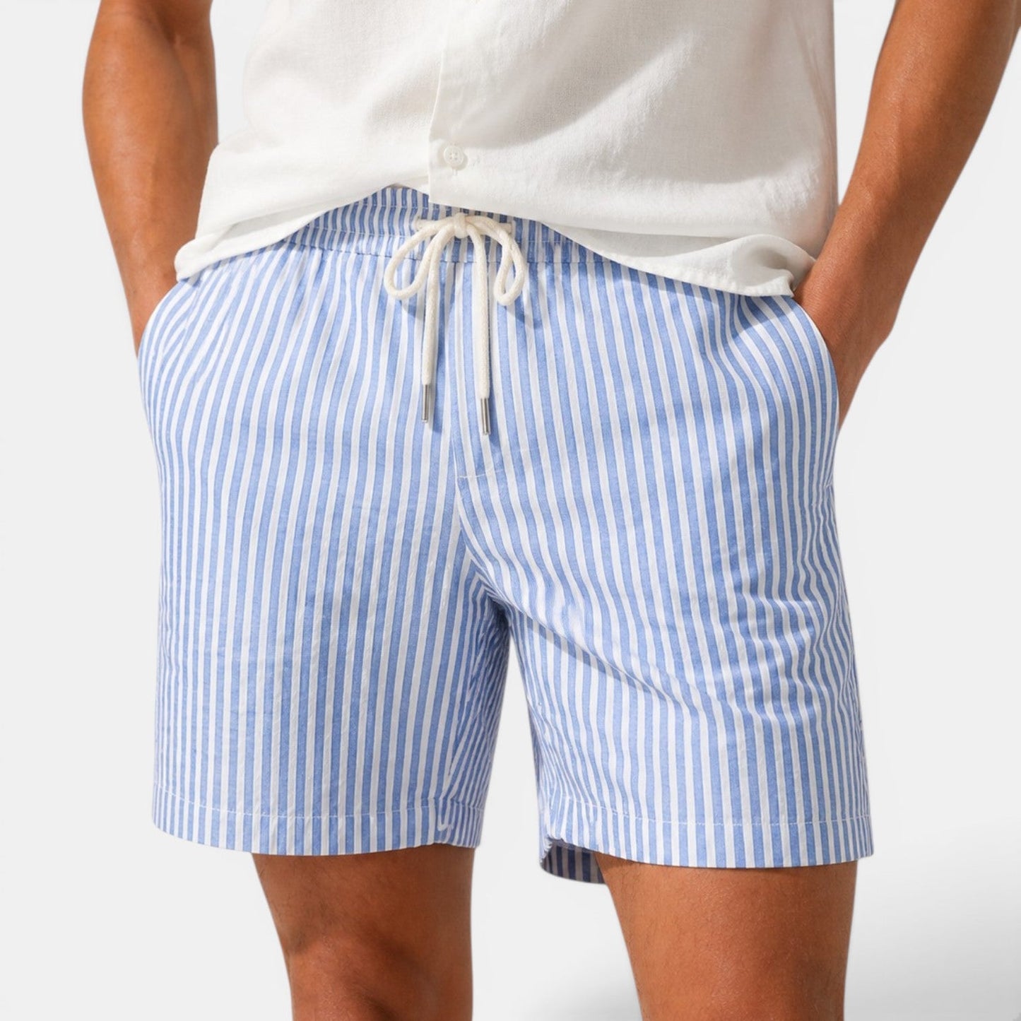 Men's striped summer shorts with lightweight fabric and relaxed fit for holidays, beach days and smart-casual summer style