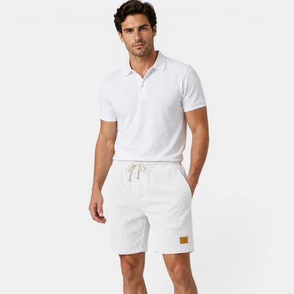 Men's white corduroy shorts with soft lightweight texture for clean and effortless summer casual wear