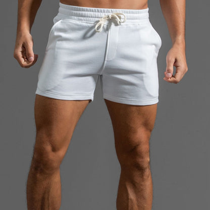 Men's white cotton beach shorts with modern fit and elasticated waistband