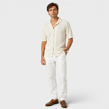 Men's white elegant shirt with breathable knit fabric for polished smart casual summer outfits