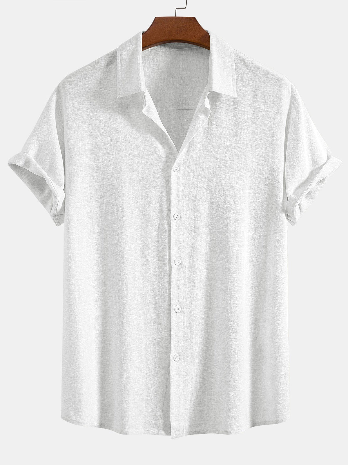 Men's white linen blend short sleeve shirt with relaxed button fit for summer style