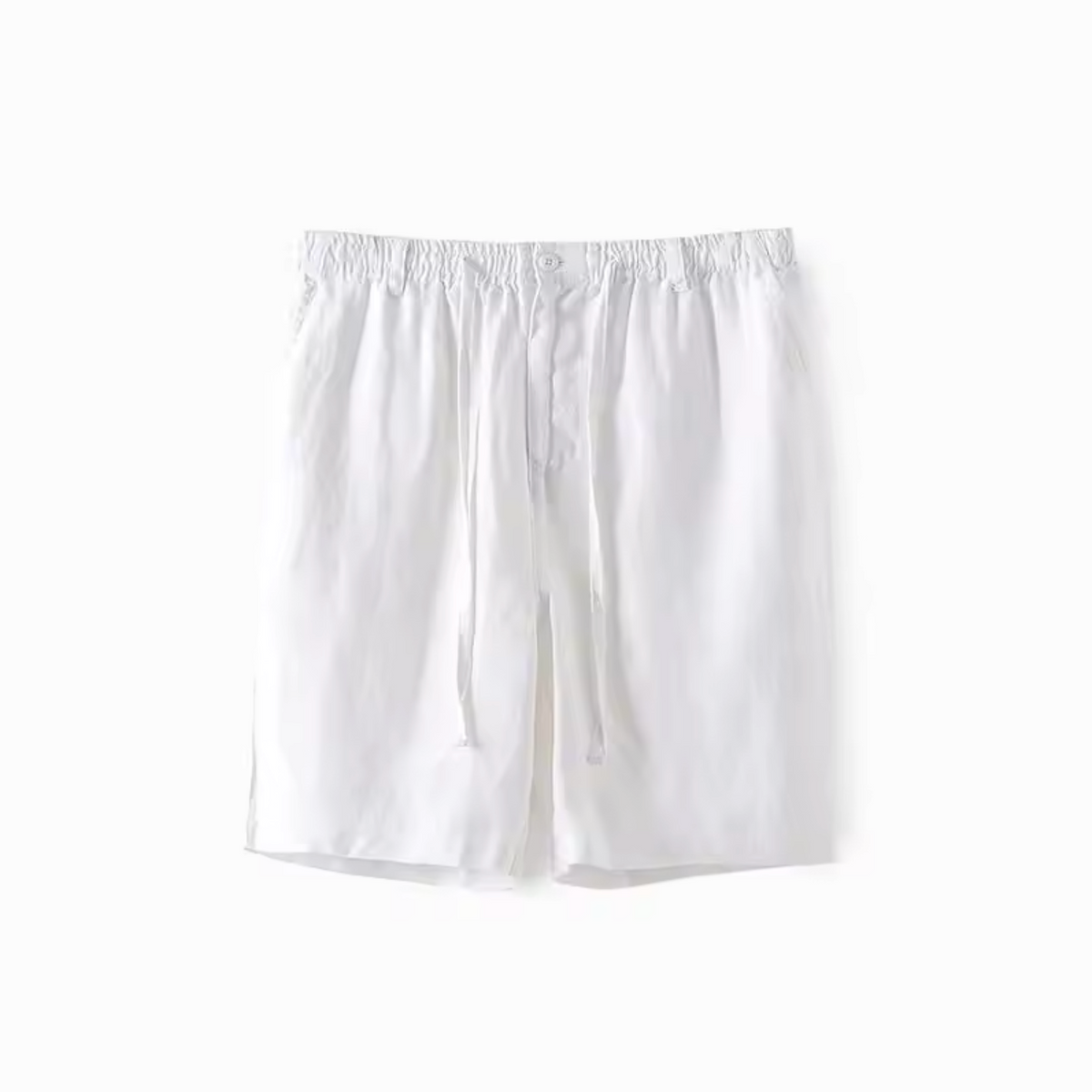 Men's white linen shorts with lightweight fabric and casual summer design