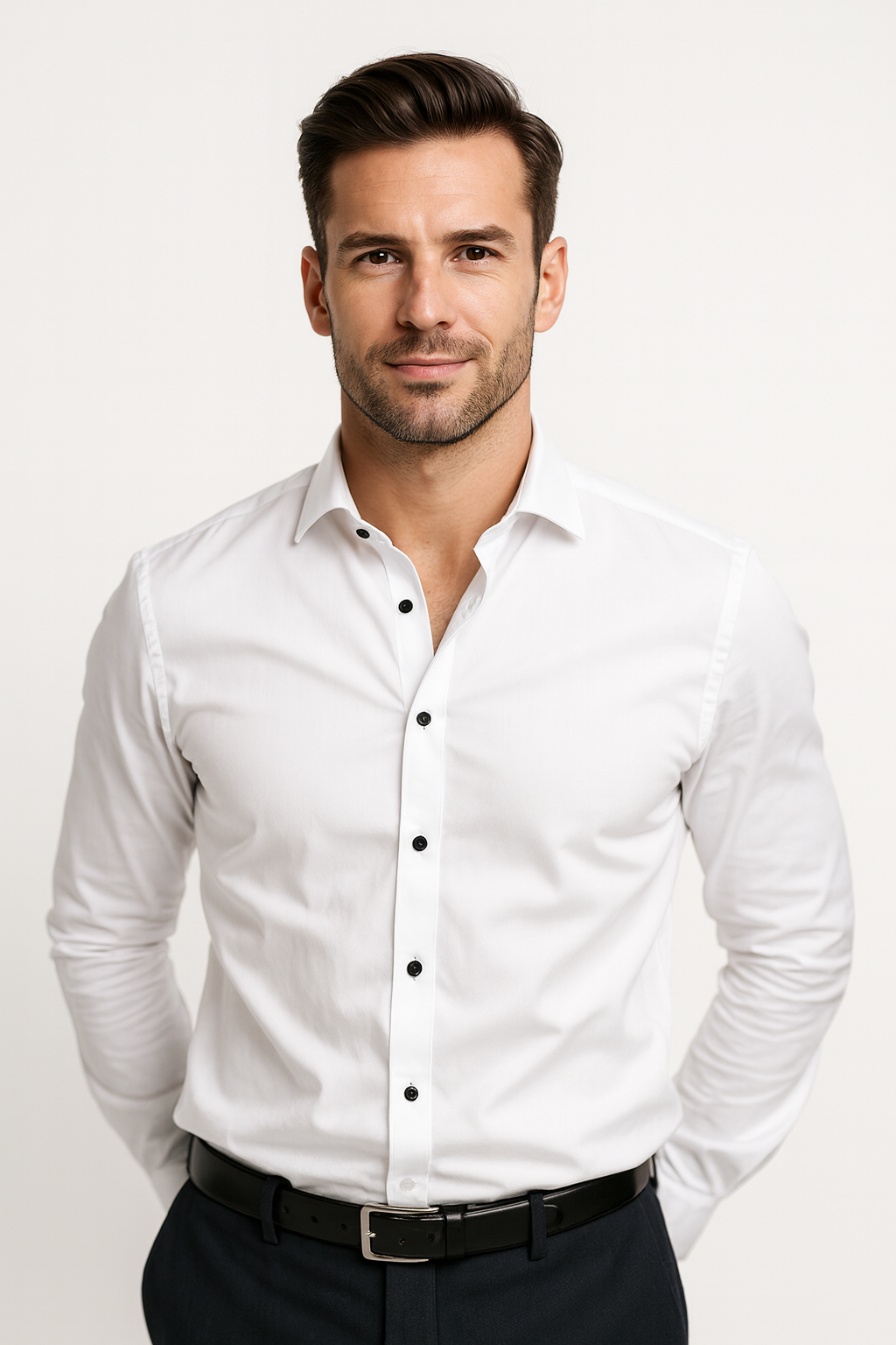 Men's white stretch shirt with slim fit and wrinkle-resistant fabric