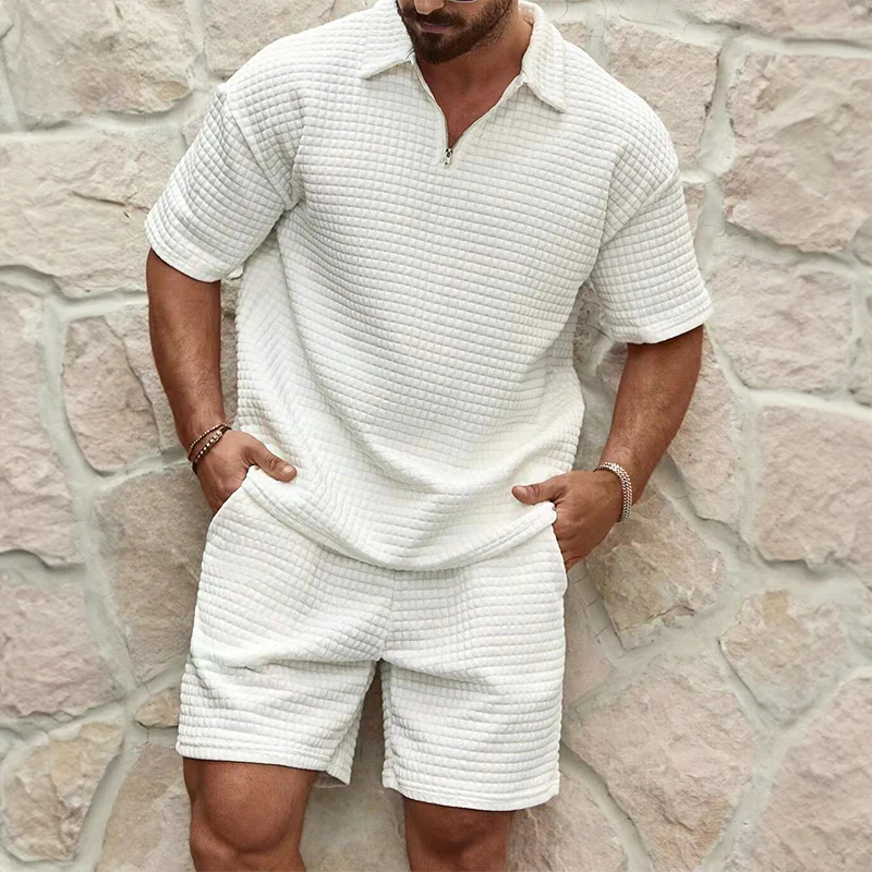 Men's white summer set with lightweight fabric for casual warm-weather outfits