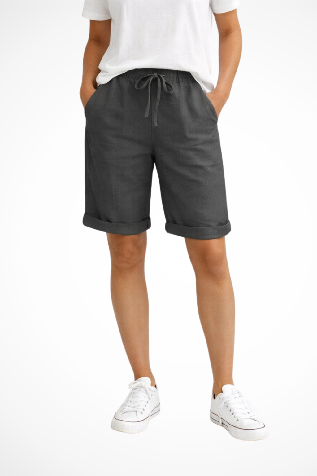 Women's black cotton capri pants with relaxed fit and adjustable drawstring waist